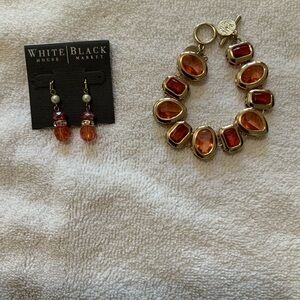 Whbm bracelet w/matching earrings. Gold plated salmon colored stones.
